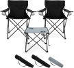 Folding Camping Chair Set of 3, Foldable Black Camp Chairs & Grey Table, Large Lawn Chair Portable for Adults Hiking, Fishing, Picnic, Outdoor BBQ