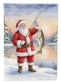 Fishing Santa Claus with Striped Bass Christmas House Flag Large Porch Sleeve Pole Decorative Outside Yard Banner Artwork Wall Hanging, Polyester