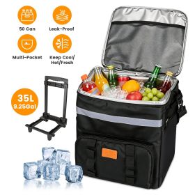 35L Rolling Cooler Bag 2-in-1 Insulated Lunch Backpack with Telescopic Handle Wheels Adjustable Shoulder Strap Portable Thermal Cooler Bag for Camping