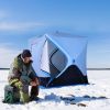 4 Person Ice Fishing Shelter, Pop-up Ice Fishing Tent, Ice Shanty, Portable and Insulated, with 2 Doors and Carrying Bag, Light Blue