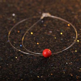 925 Silver Natural Freshwater Beads Fish Line Pearl Necklace (Color: Fishing line cinnabar 8mm, Dimensions: 925 silver)