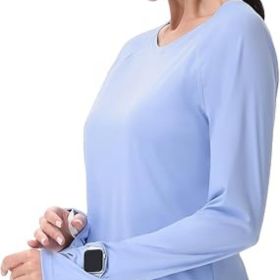Women's Sun Shirts UPF 50+ UV Protection SPF Long Sleeve Hiking Fishing Running Outdoor Lightweight Quick Dry (Color: Light Blue Crewneck Medium)