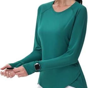 Women's Sun Shirts UPF 50+ UV Protection SPF Long Sleeve Hiking Fishing Running Outdoor Lightweight Quick Dry (Color: Green   Crewneck Small)