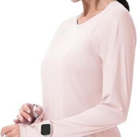 Women's Sun Shirts UPF 50+ UV Protection SPF Long Sleeve Hiking Fishing Running Outdoor Lightweight Quick Dry (Color: Light Pink    Crewneck Medium)