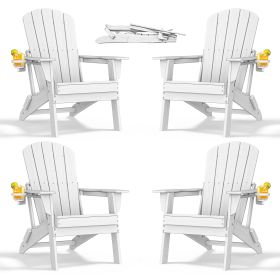 HDPE Folding Adirondack chair with Cup Holder, 4Pack (Color: White)