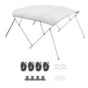 4 Bow Boat Bimini Tops, 600D Polyester Canopy with Aluminum Alloy Frame, Waterproof & Sun Shade Boat Awning Canopy with Storage Bag, 2 Support Poles (Color: Light Grey, size: 96x(73-78)x54 inch)