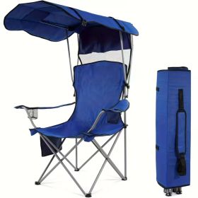 Oversized Camping Chair with Canopy Heavy Duty Folding Outdoor Chair with Armrest Cup Holder and Carry Bag Portable Camp Chair for Beach Fishing Picni (Color: Navy Blue)