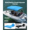 4 Bow Boat Bimini Tops, 600D Polyester Canopy with Aluminum Alloy Frame, Waterproof & Sun Shade Boat Awning Canopy with Storage Bag, 2 Support Poles